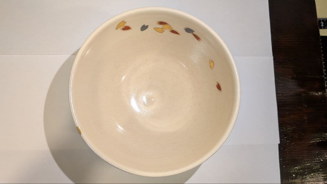 『通次阿山』仁清写　花吹雪茶碗　茶道具　共箱栞しおり　桜