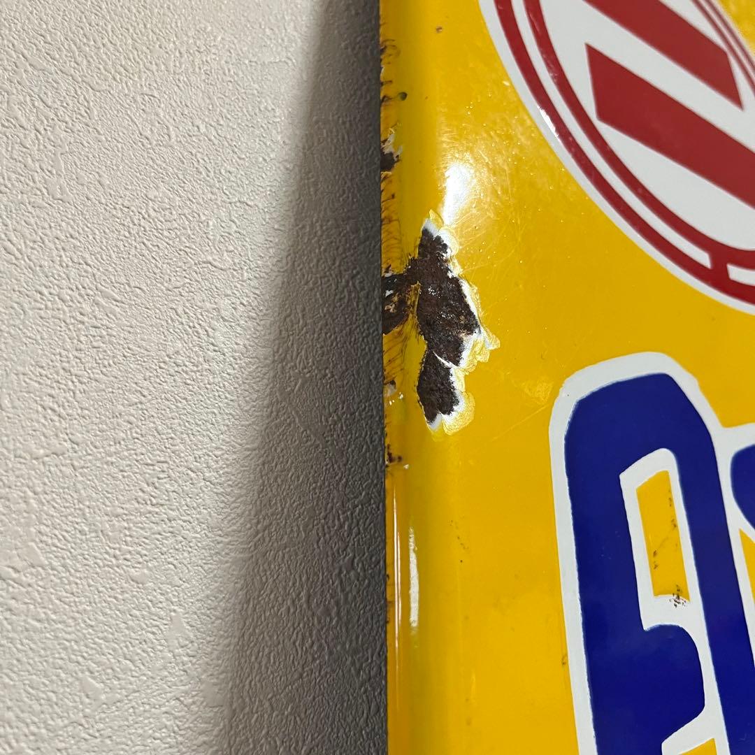 ④昭和天ぷら油　看板　昭和産業　黄色　マルニ印　レトロ　琺瑯　ホーロー　当時物