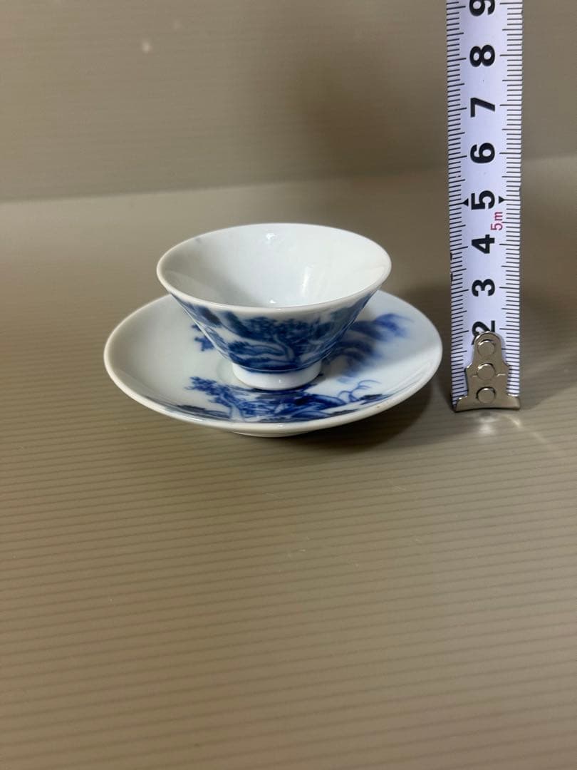2439  染付青花　山水文 盃と下皿　5客セット