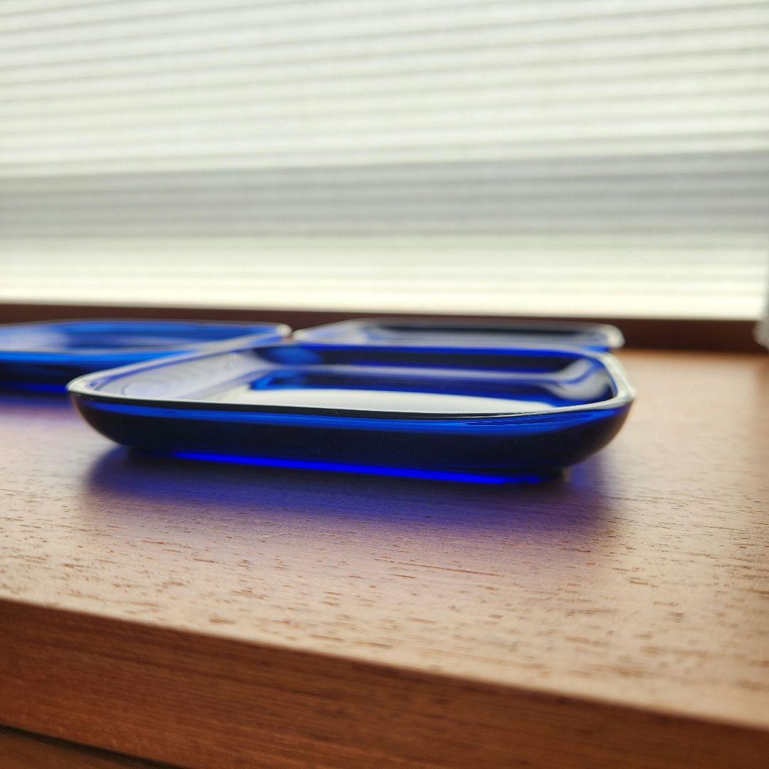 カイ・フランク　チークトレイ　スクエア　ブルー　プレート　三枚セット