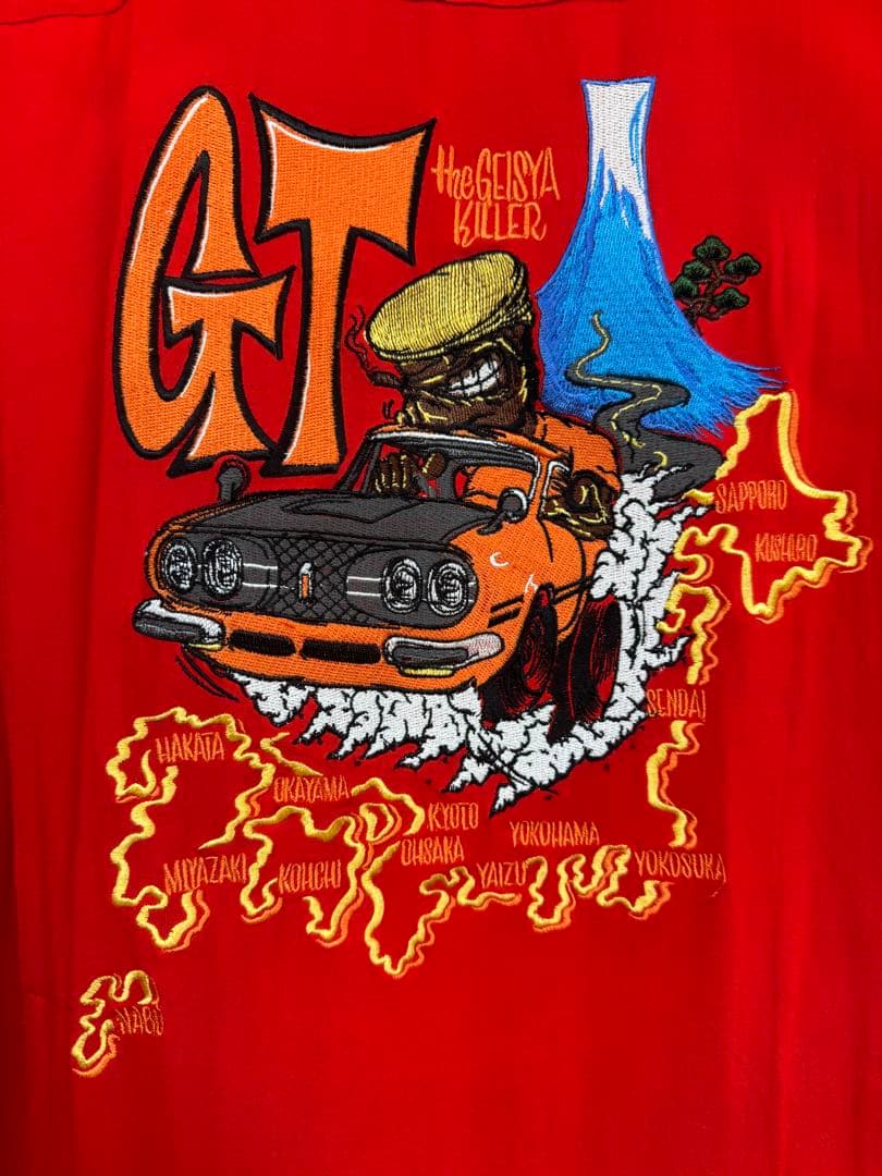 ベレットGT刺繍入り赤シャツ　ボーリングシャツ　ビンテージ　メンズM