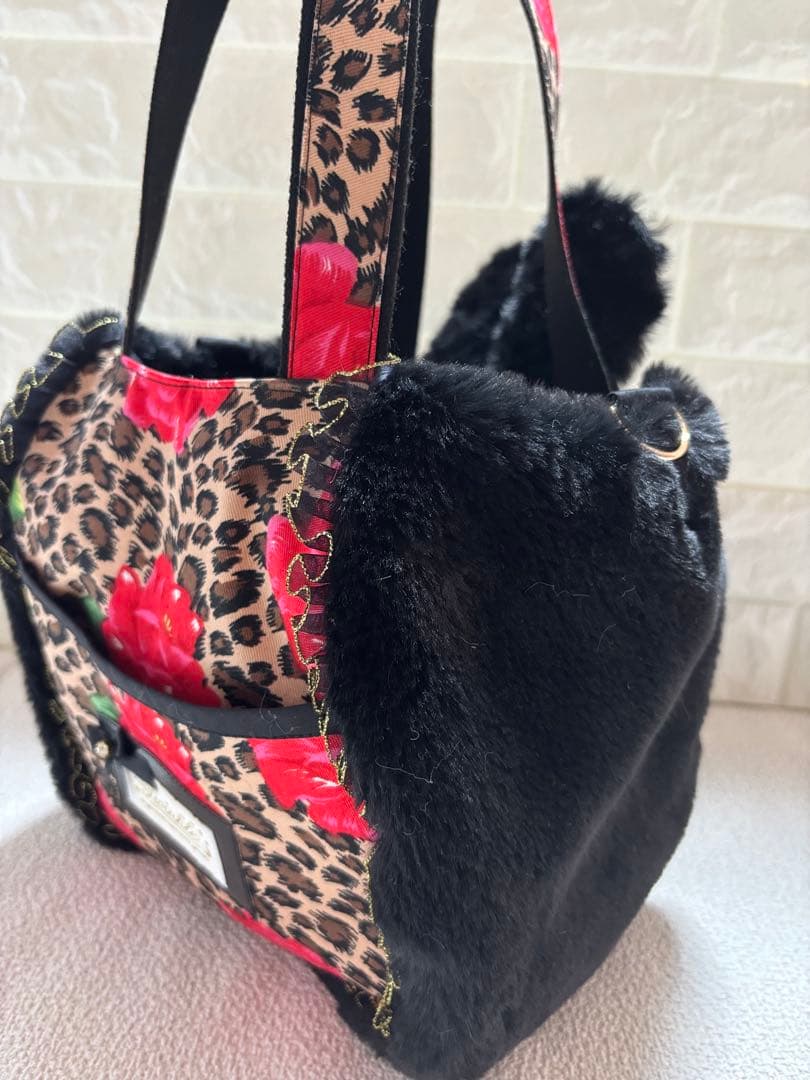 牡*❁様 コヤンイサムチョン　ハンドメイド　ファーバッグ　ヒョウ柄黒　ルミちゃん