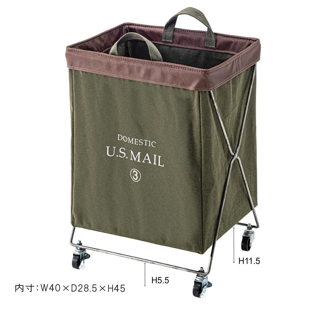 アメリカン 移動簡単 縦長 キャスター付き キャンプ 洗濯カゴ 収納 緑