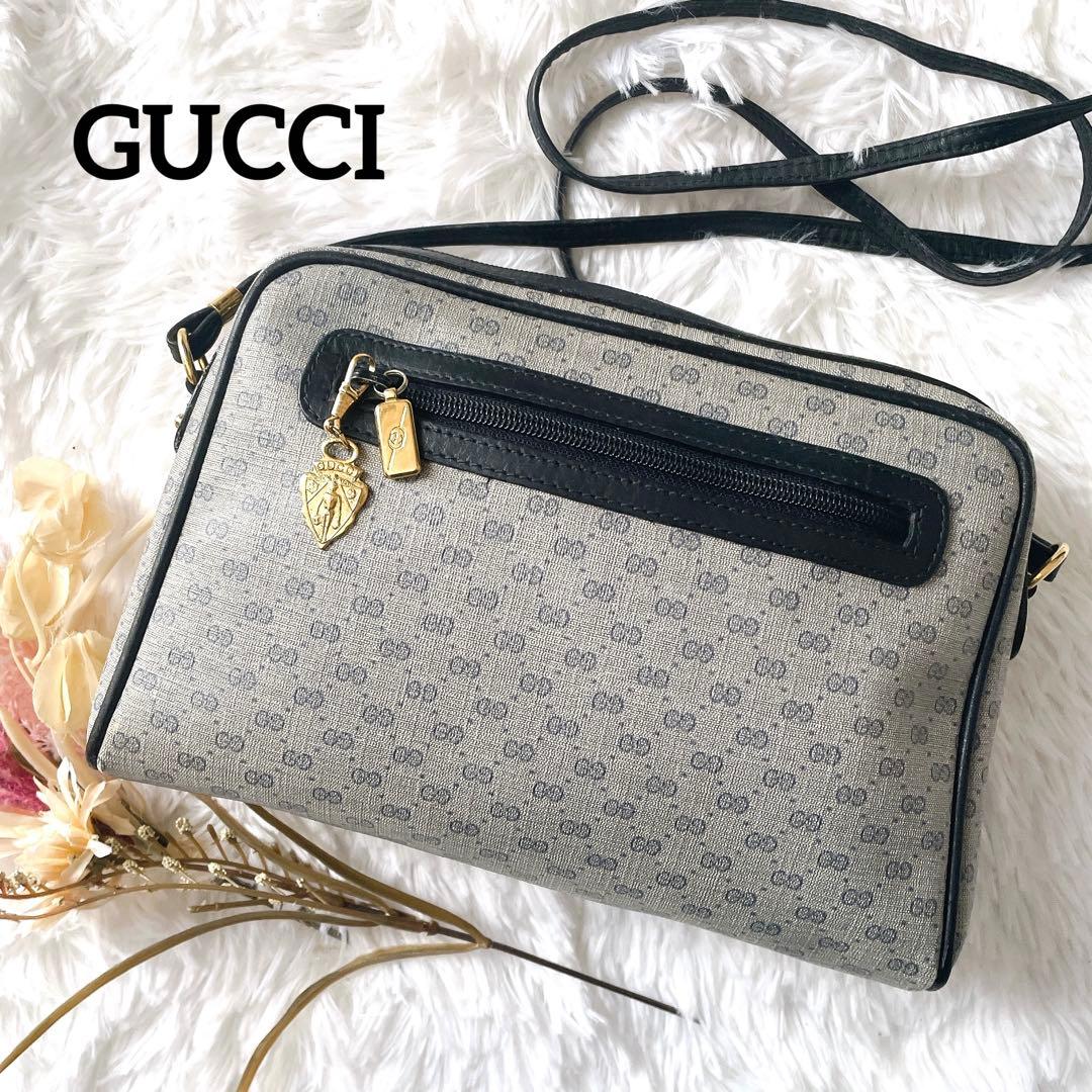 希少⭐︎GUCCI マイクロシマ PVCレザー ネイビー ショルダーバッグ