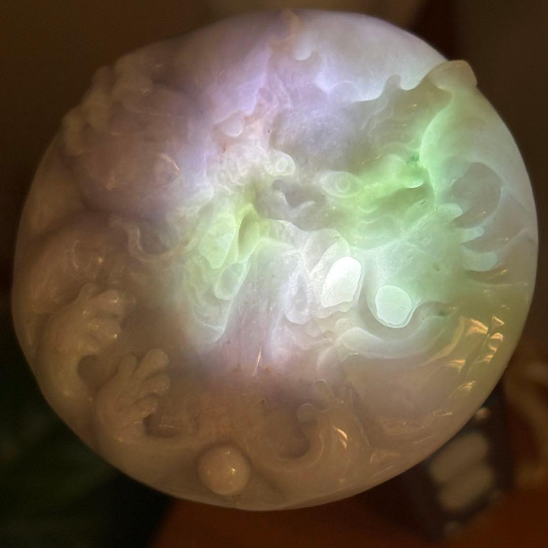 天然石 ラベンダー翡翠 龍彫り 置物55g