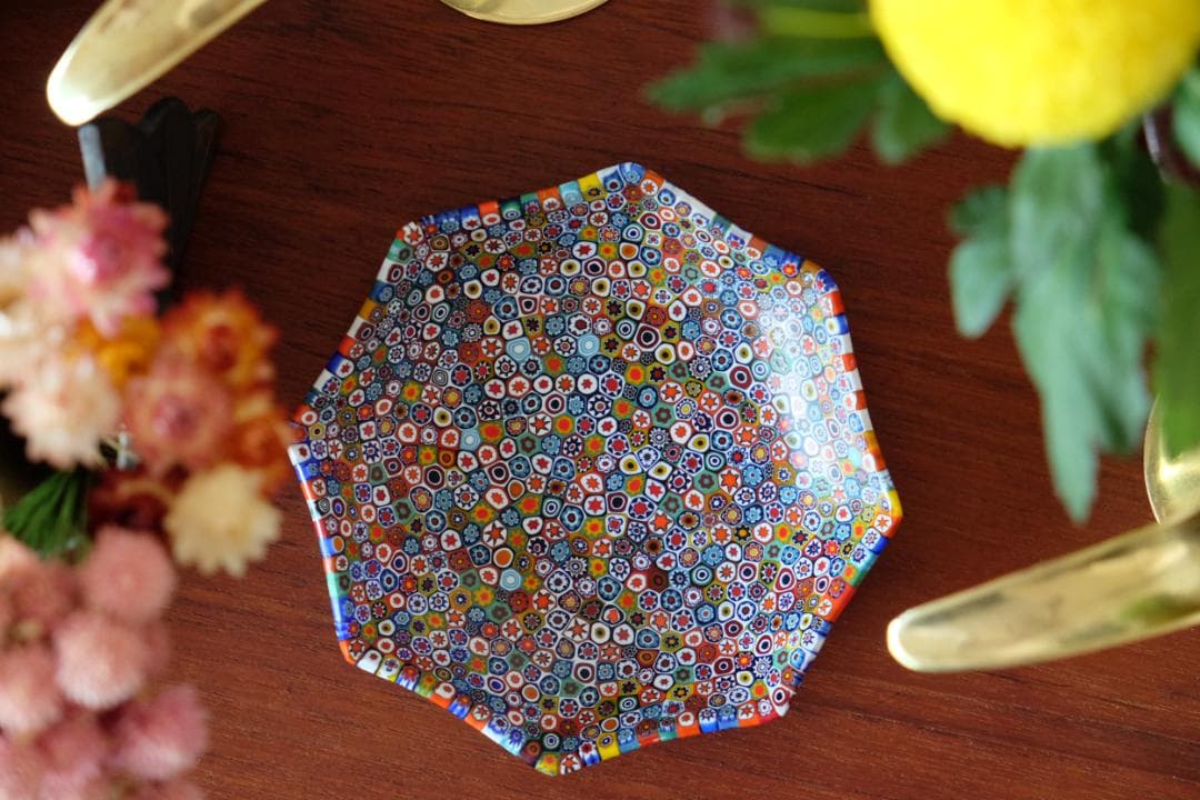 ベネチアンガラス ミルフィオリ プレート ガラス作家 検/ムラーノ 江波冨士子