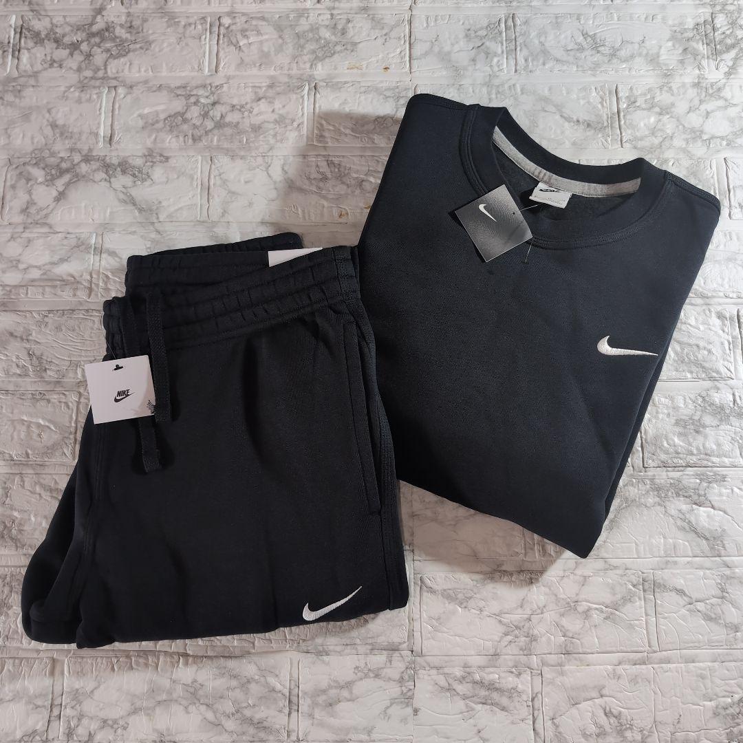 Nike 刺繍ソロスウッシュブラック セットアップ XL 黒 上下 ①