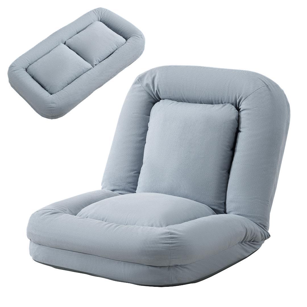 【ブルー】1人掛けソファー ソファーベッド 座椅子 6段調整可能 寝る 座る