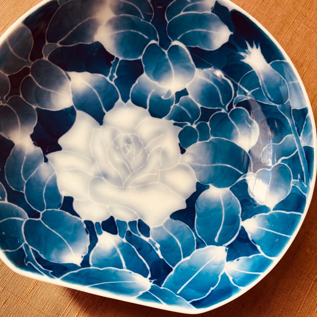 (希少) 深川製磁　古代バラ　半月皿　小皿　2枚　古代薔薇　手書き　有田焼