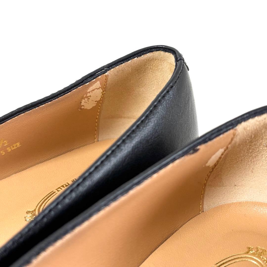 極美品 トッズ 35.5 メタルチェーン スクエアトゥ フラットシューズ 黒金