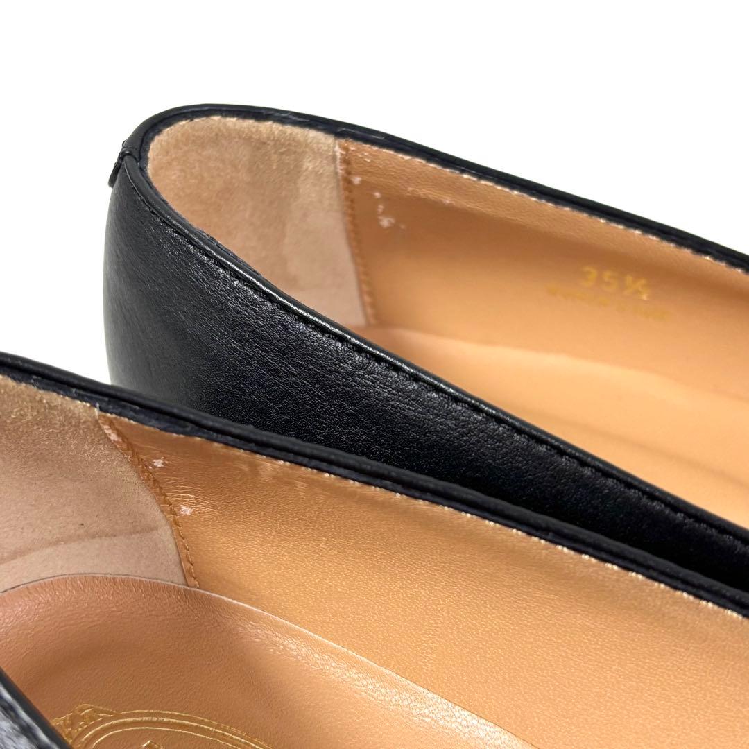 極美品 トッズ 35.5 メタルチェーン スクエアトゥ フラットシューズ 黒金