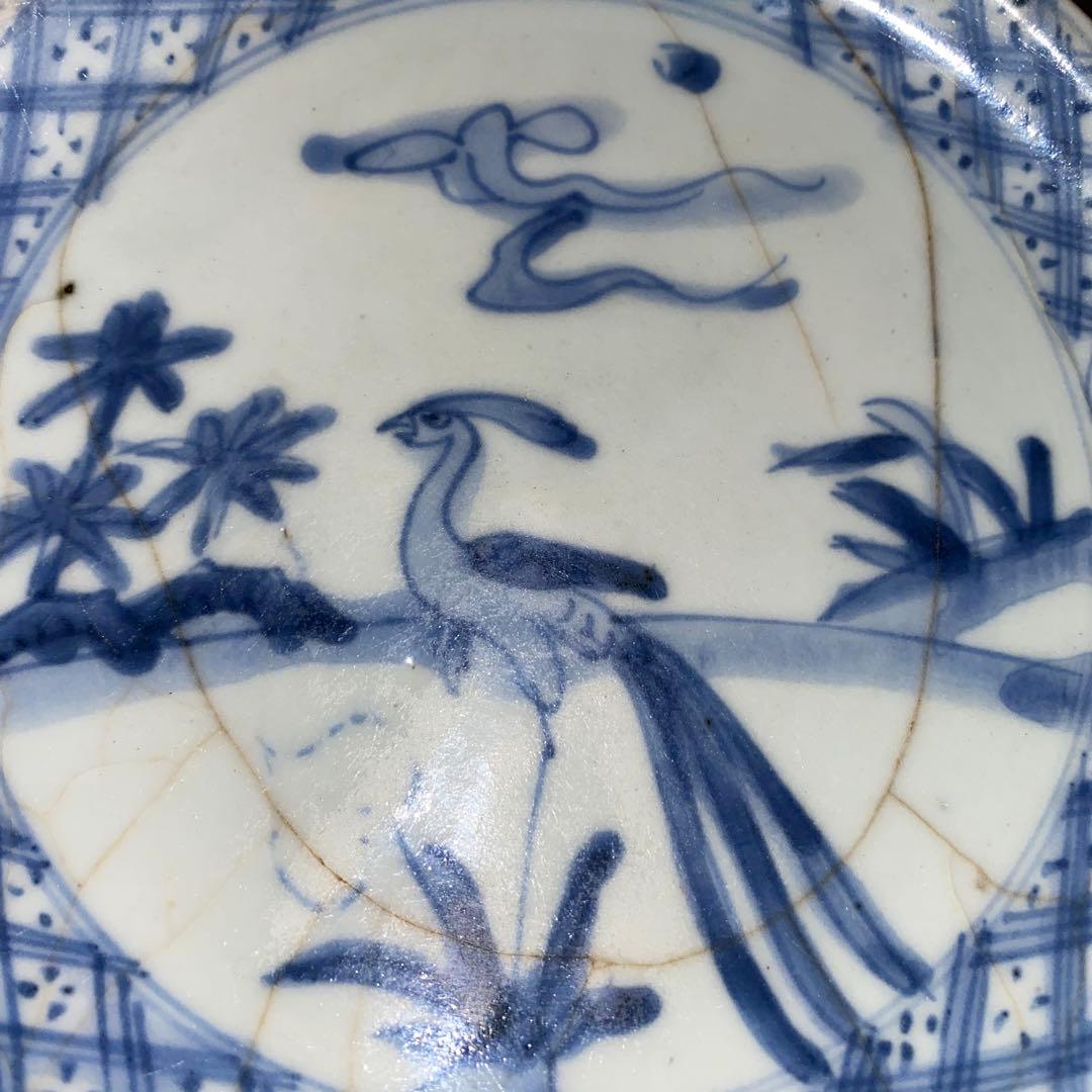 初期伊万里　染付芙蓉草鳥文皿　1620年頃