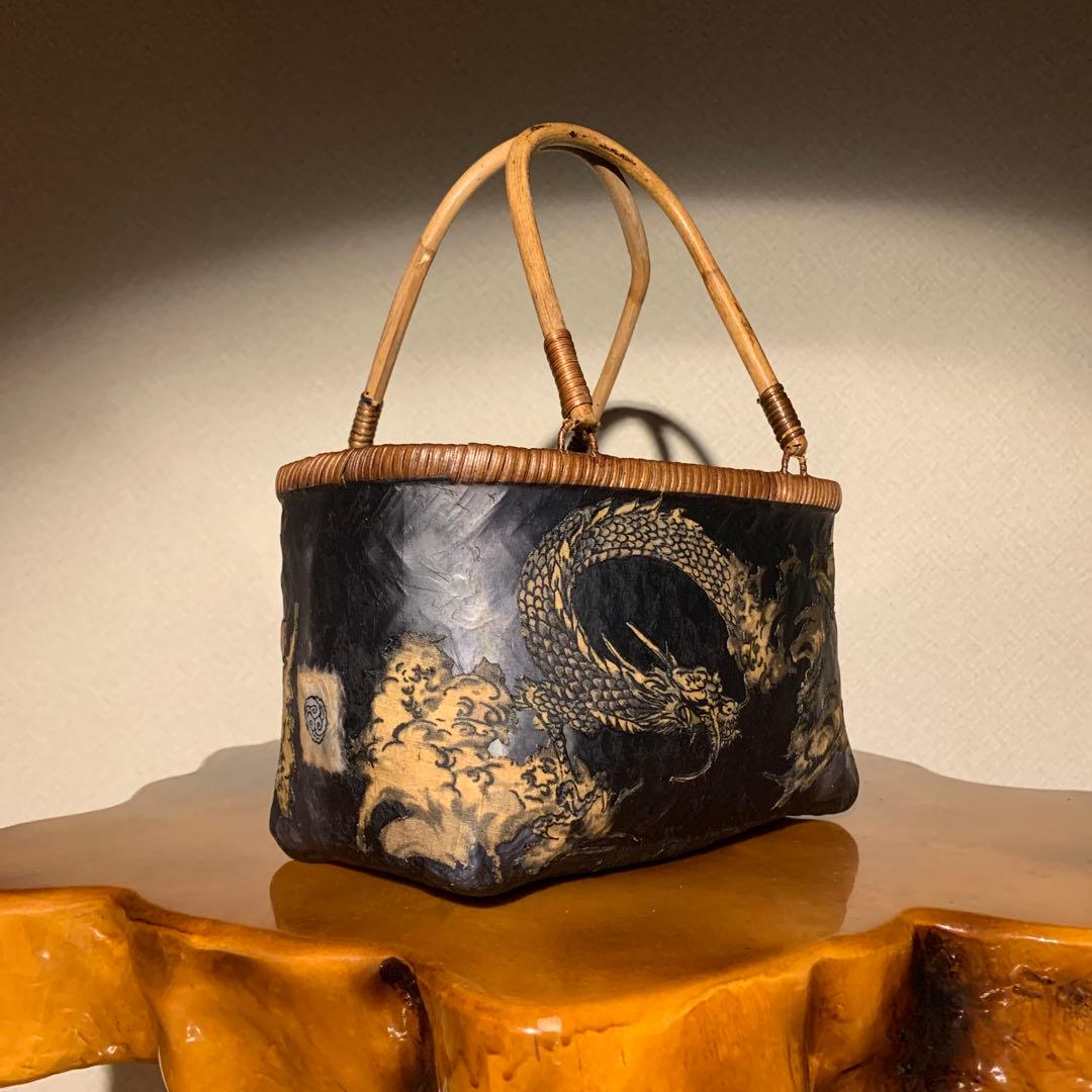 た*ん様 ＊一閑張りバッグ（龍神）柿渋染