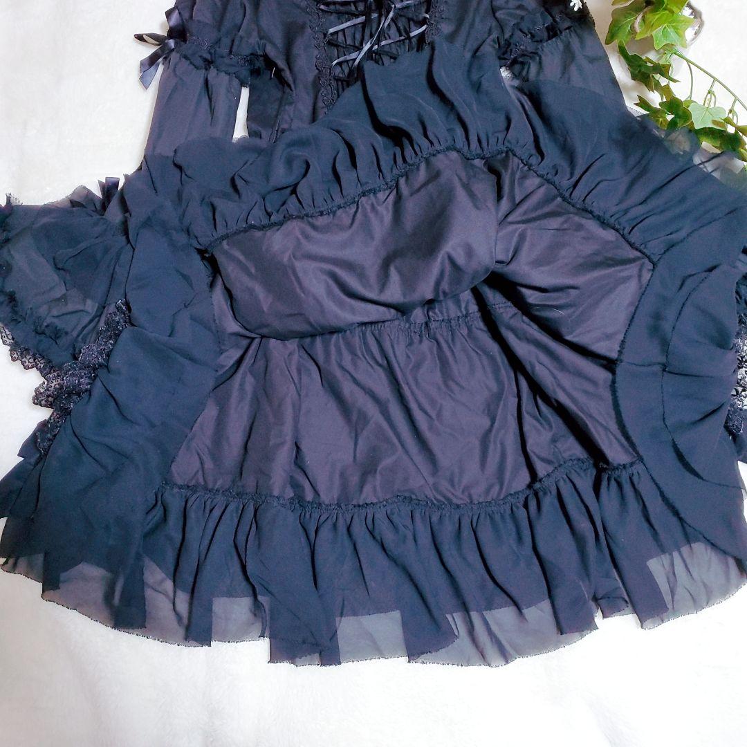 ボディライン フリル ワンピース ゴスロリ ロリータ 2way ブラック　2L