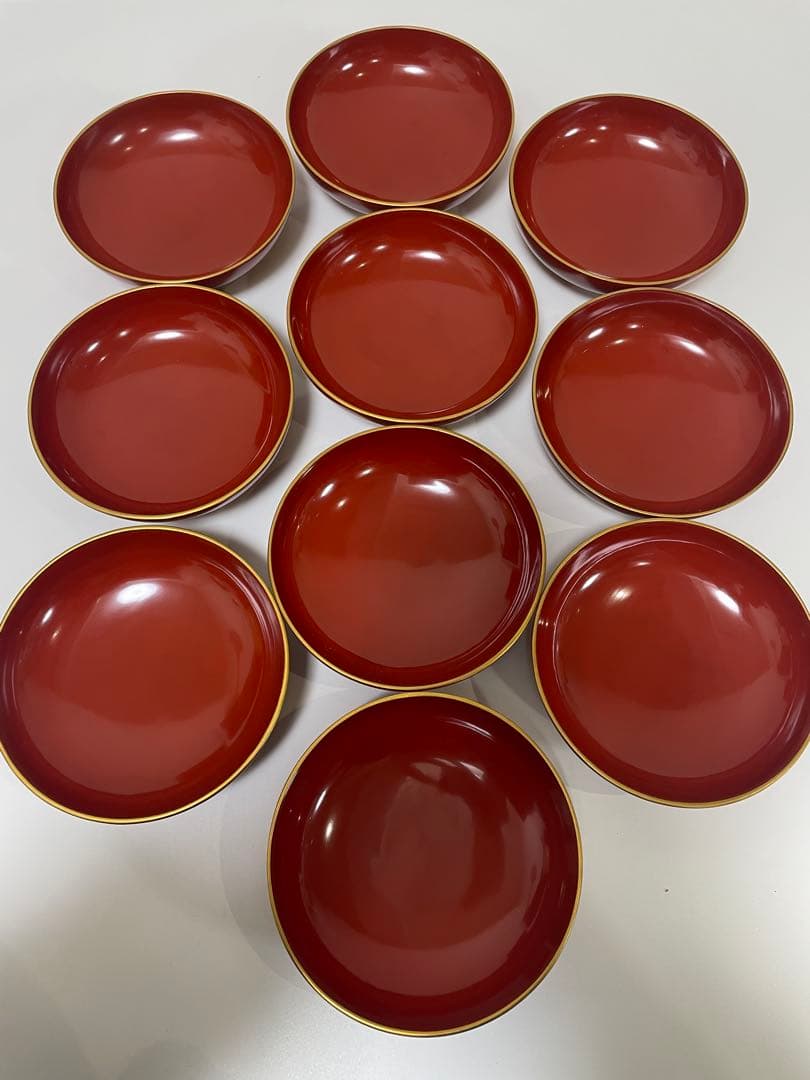 漆器 朱漆 内朱塗 漆器 吸物 懐石椀 煮物椀 10 客 牡丹柄 アンティーク