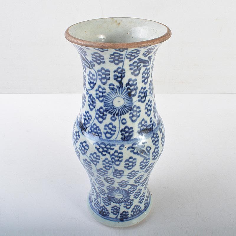 中国　新渡　青花　花文瓶　V　R6030