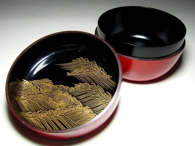 ＜土日限定価格＞中村宗哲 波鶴蒔絵 平棗 裏千家十五代 鵬雲斎花押　　　e49