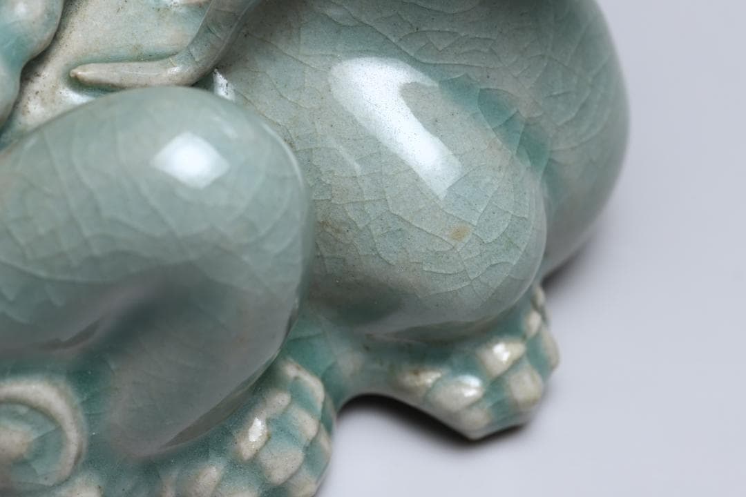 李朝　青磁龍型水滴　青磁　書道具　朝鮮古美術／骨董品【正一古美術】