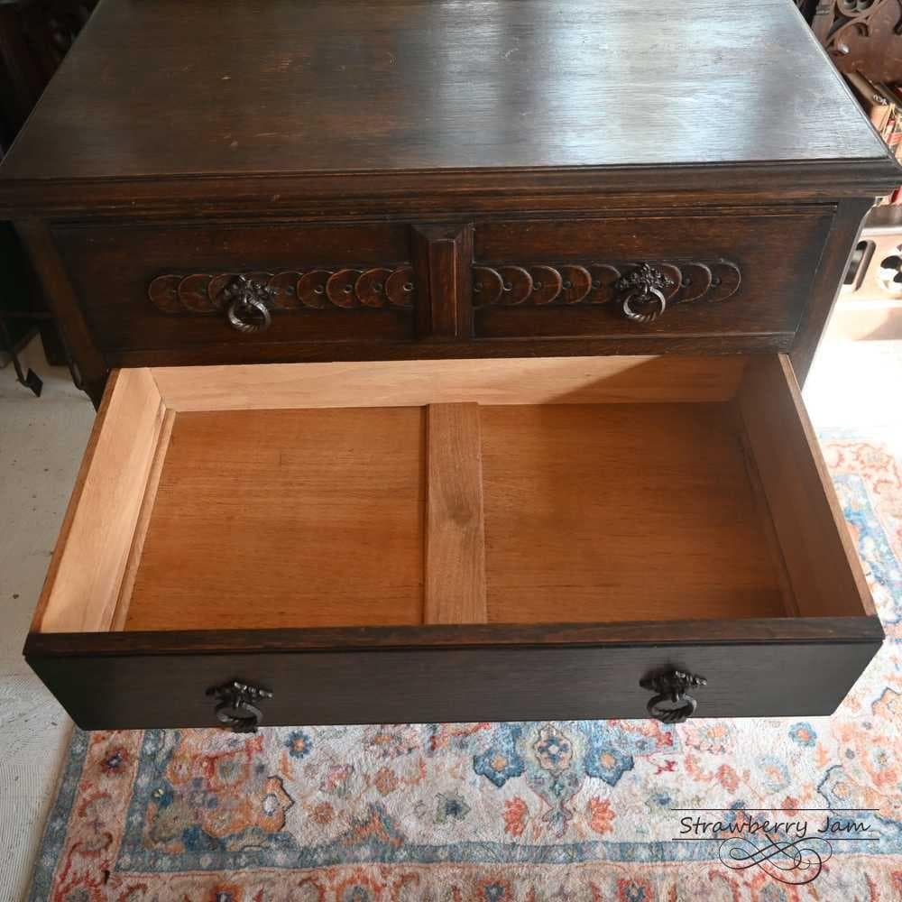 L3710-97 英国アンティーク オーク チェスト 5段 引き出し 収納 什器