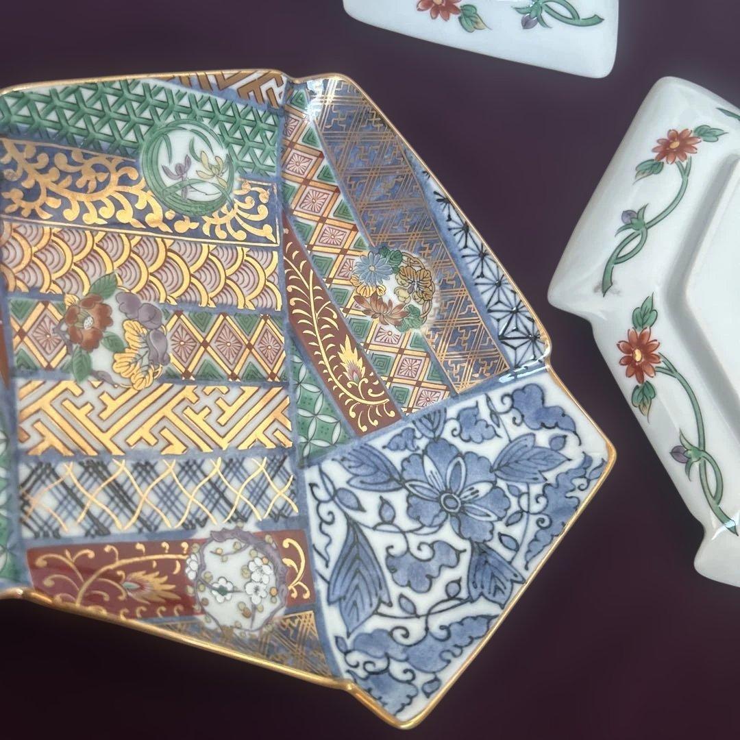 お値下げ　龍峰窯 金彩赤絵 祥瑞花丸紋 結び文 金彩古伊万里様式　皿　5枚