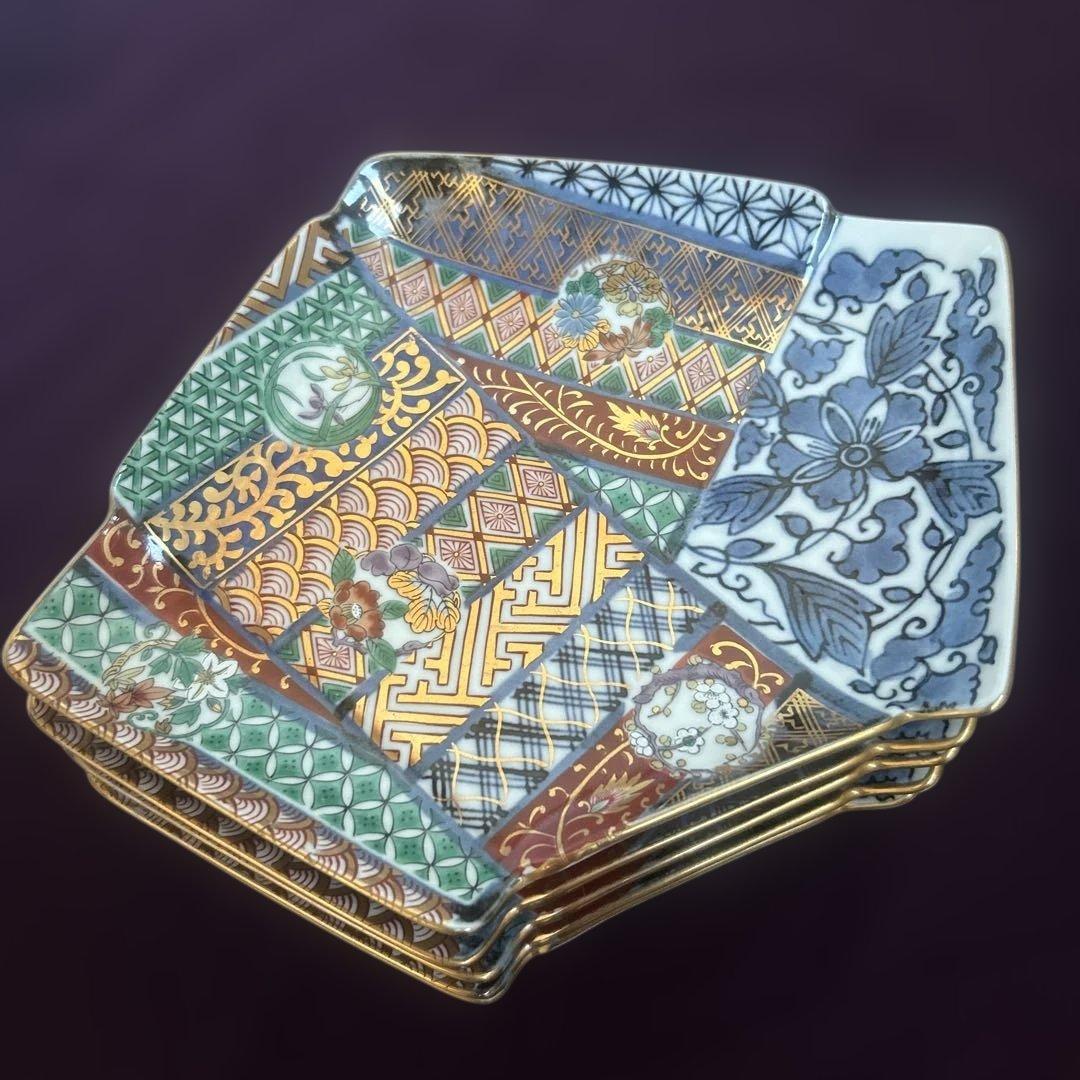 お値下げ　龍峰窯 金彩赤絵 祥瑞花丸紋 結び文 金彩古伊万里様式　皿　5枚