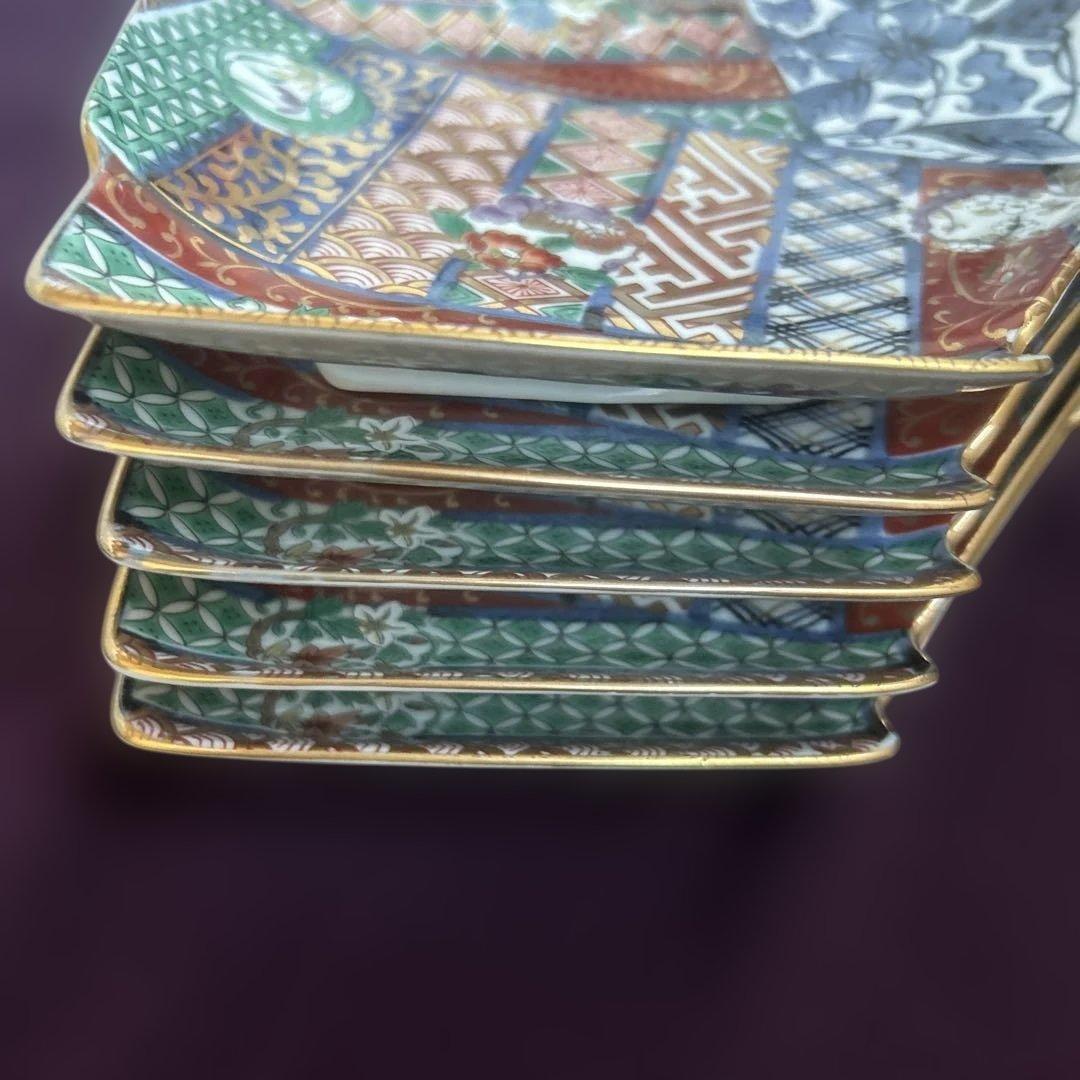 お値下げ　龍峰窯 金彩赤絵 祥瑞花丸紋 結び文 金彩古伊万里様式　皿　5枚