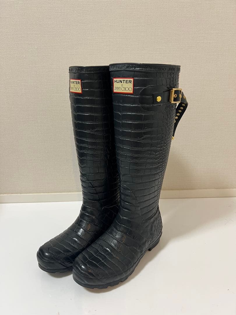 【再値下げ】ネイビー美品/ハンター & ジミーチュウレインブーツ