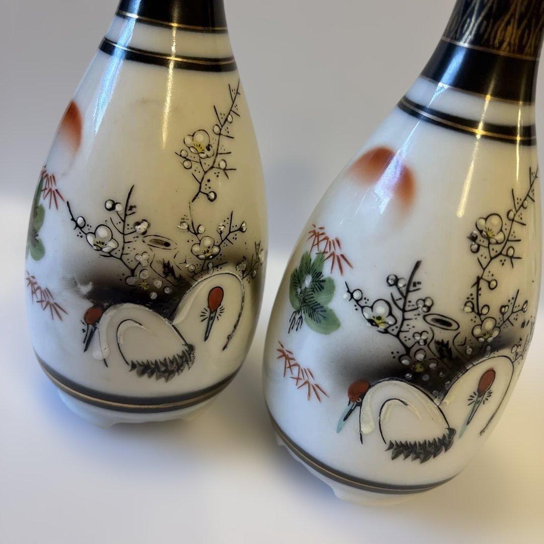 九谷焼 徳利 【4本セット】鶴 松竹梅文 金彩 酒器 底印あり とっくり