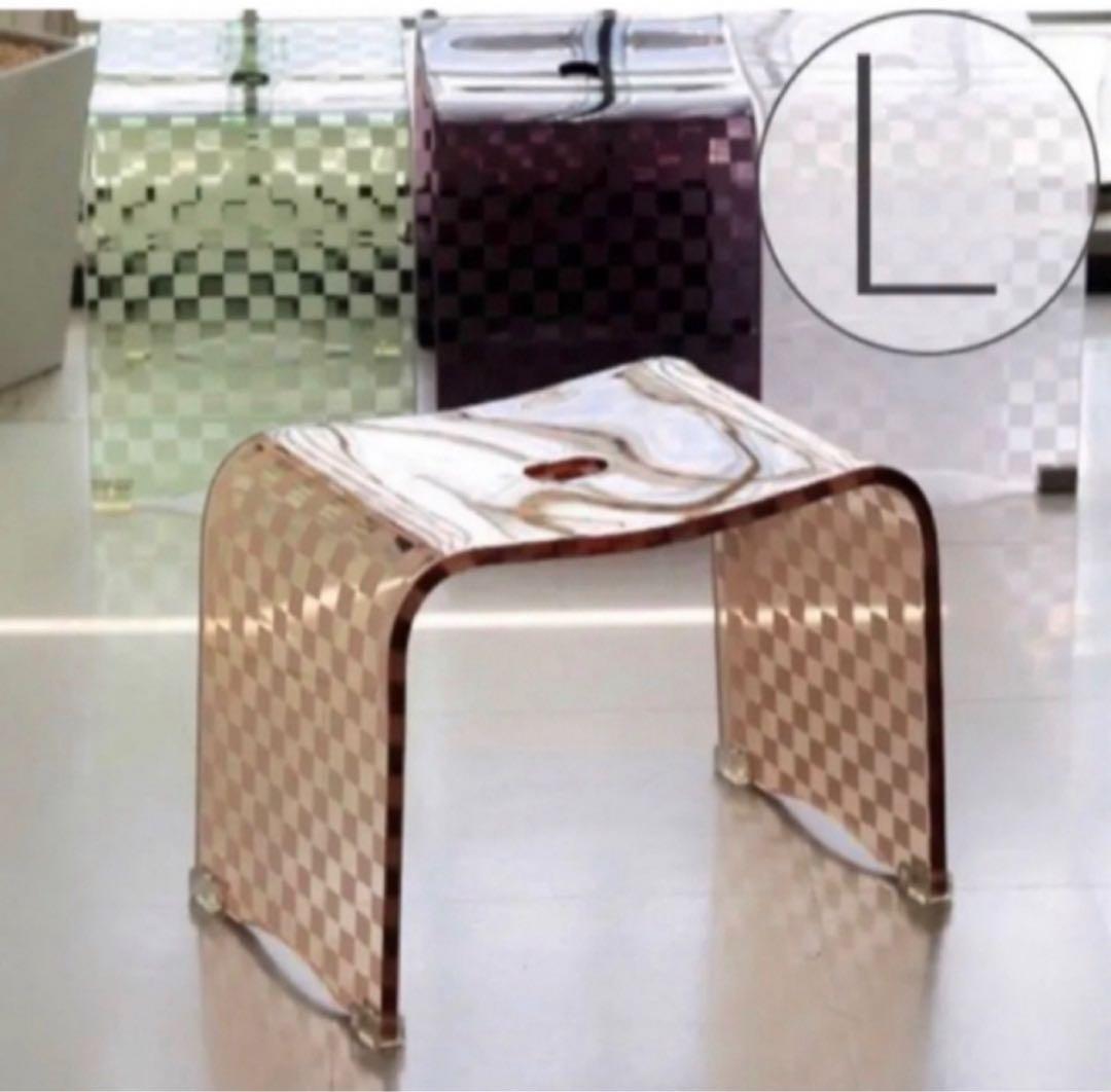 お得◎新品未使用　アクリル　バスチェア　センコー　チェッカー　L カフェオレ