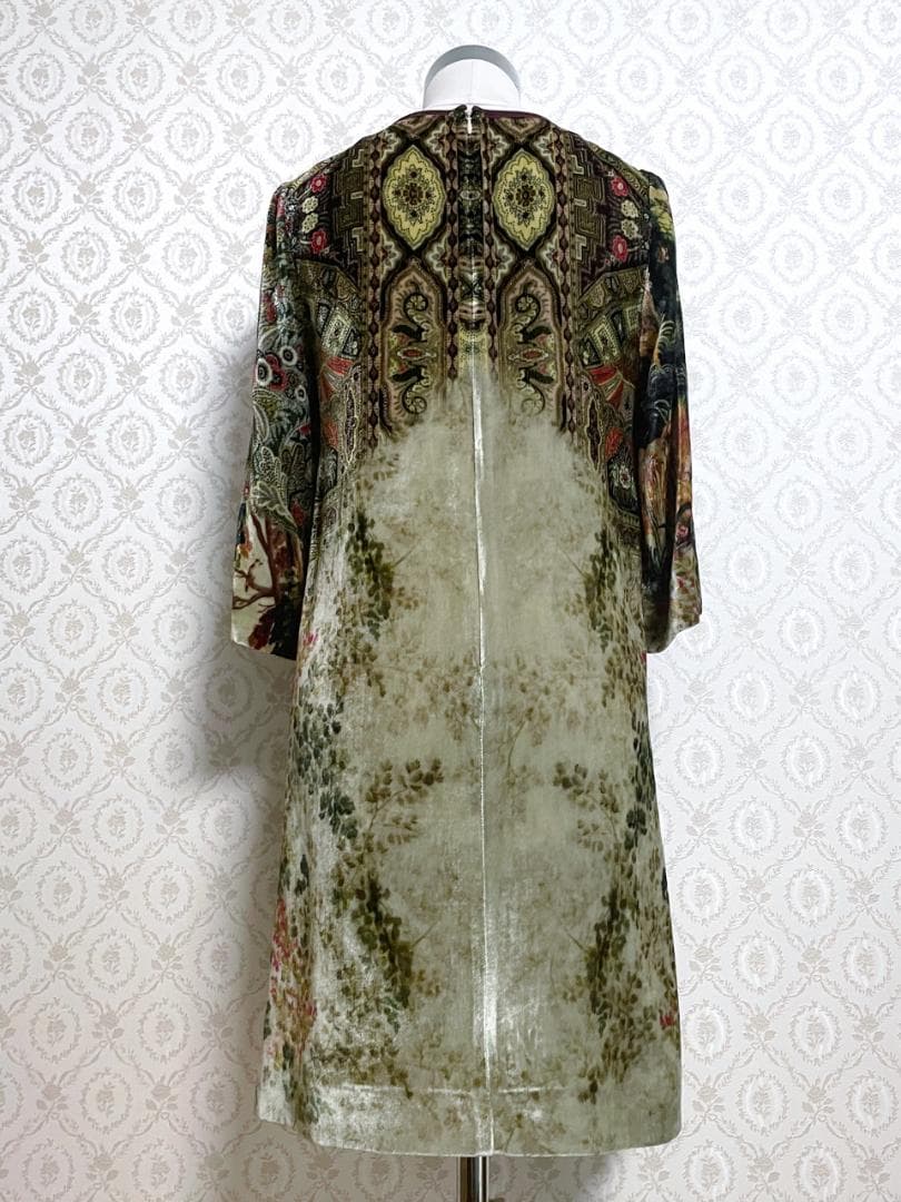 美品 ETRO エトロ 風景柄ワンピース ベルベット調