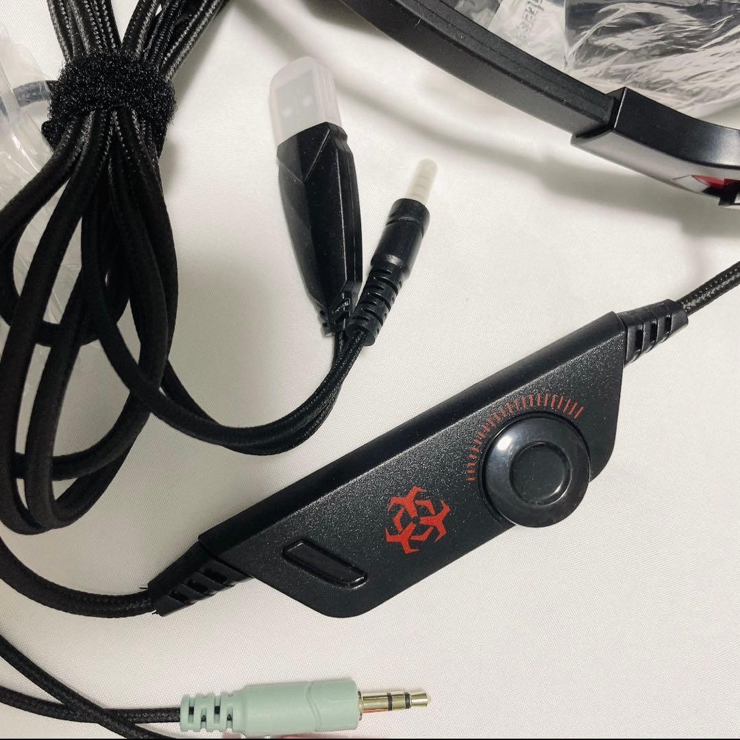 Hunterspiderゲーミングヘッドセットps 重低音強化 LEDマイク付き