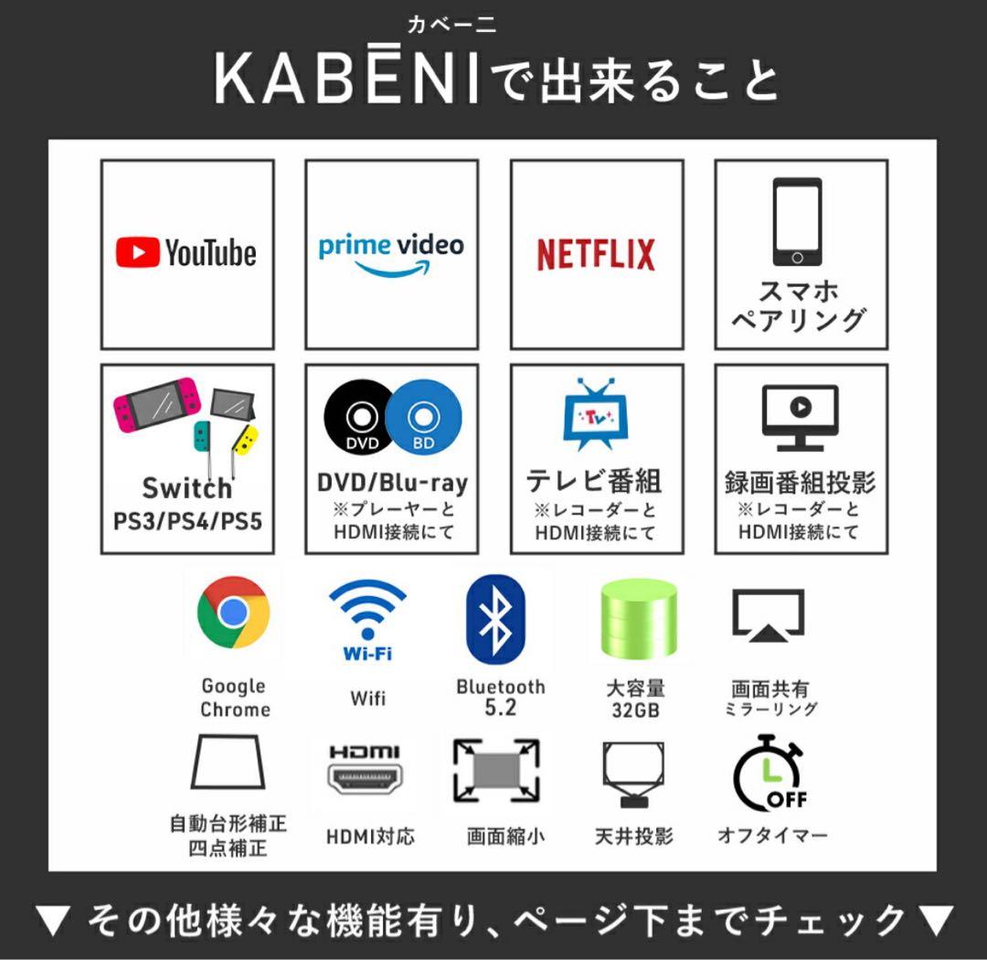 カベーニ プロジェクター 小型 ワイヤレス ホームシアター 家庭用 コンパクト