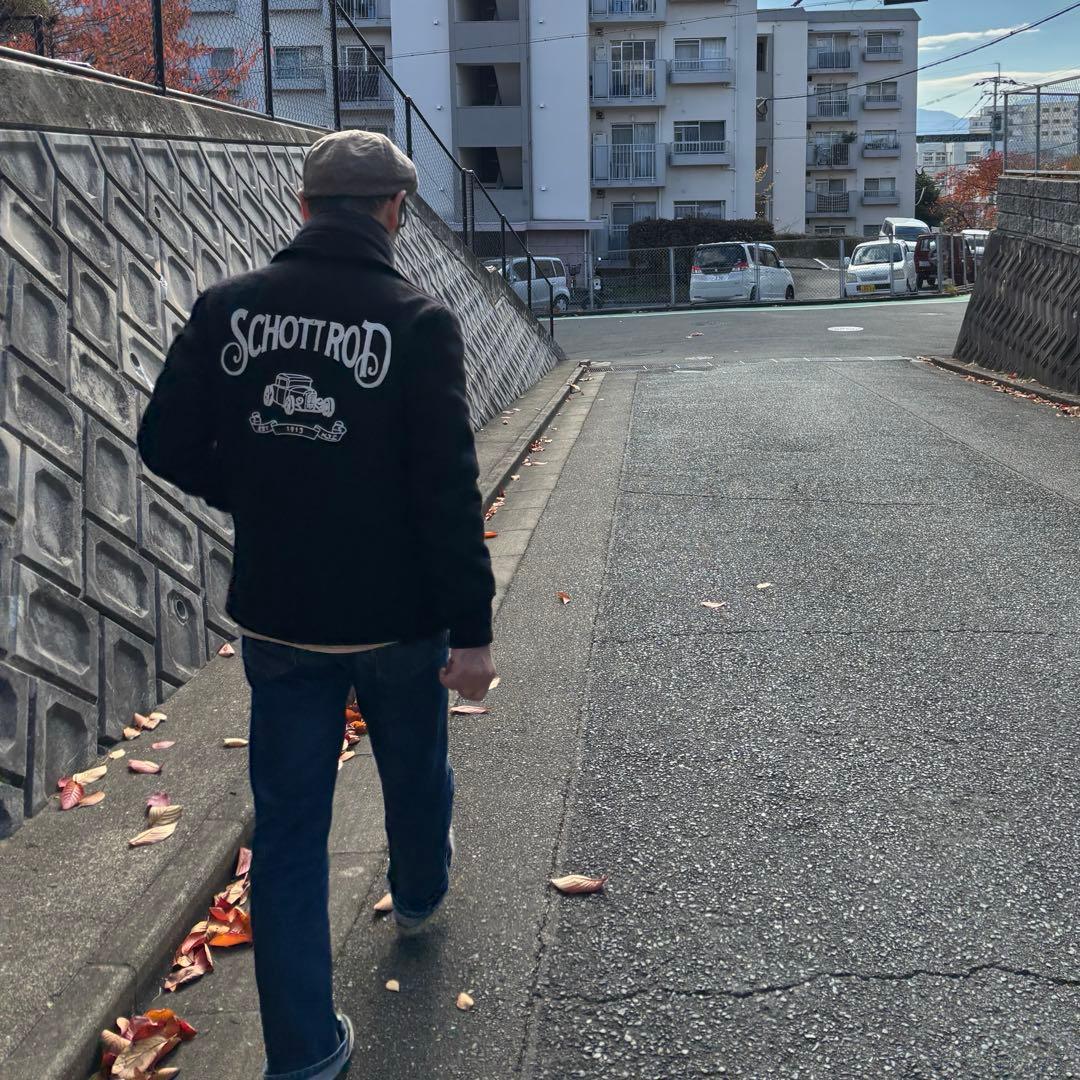 ショット Schott Rod 刺繍 メルトンスタジャン ネイビー S