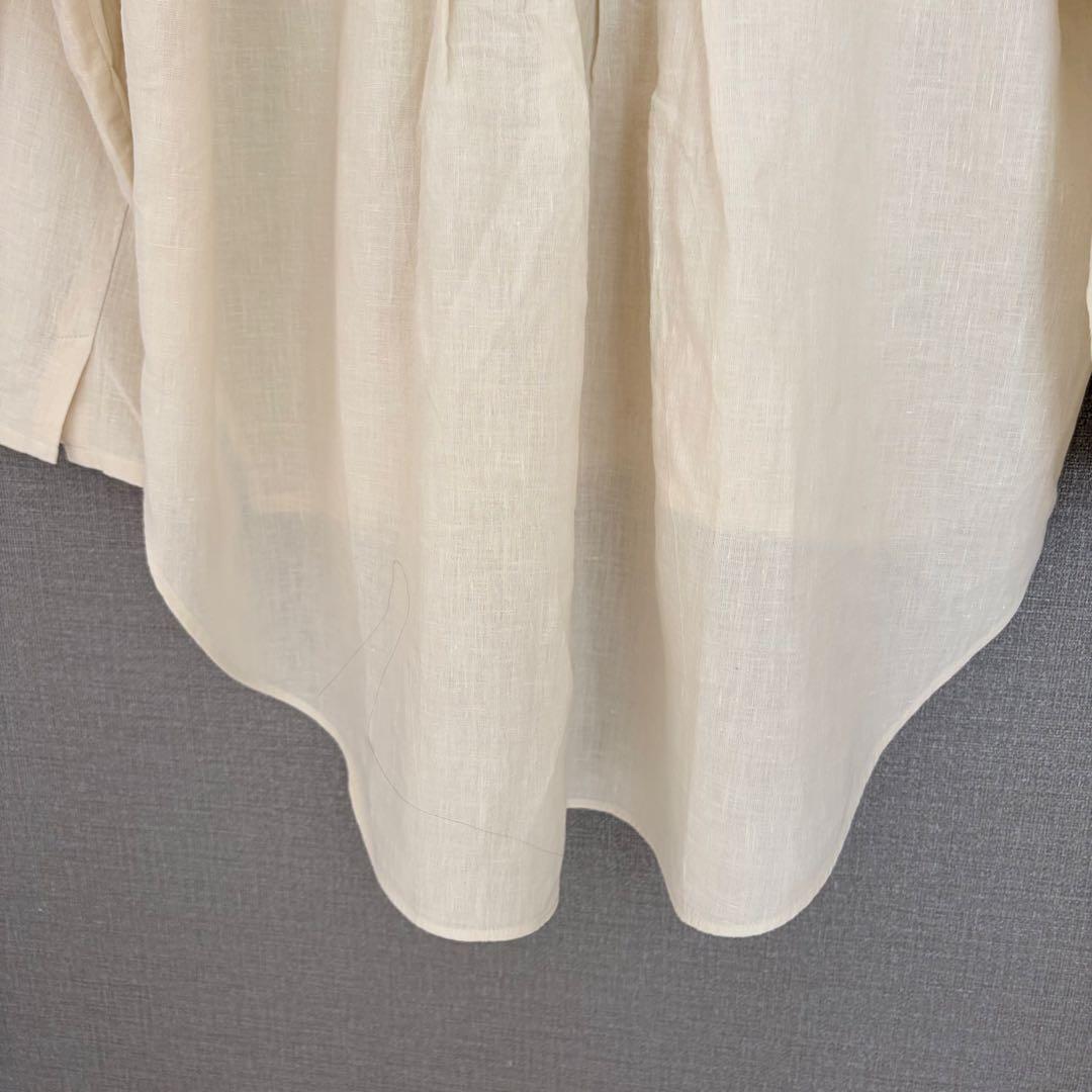 未使用級✨evam eva 水撚りリネンノーカラー 長袖ブラウス アイボリー F