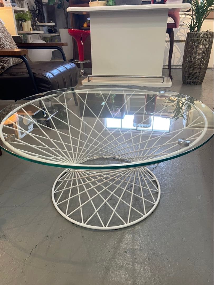 Francfranc マーリア コーヒーテーブル クリア×ホワイト（φ800）