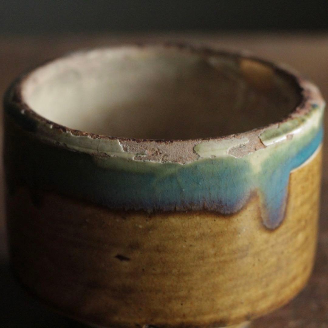 壺屋焼 緑掛け飴釉 火入 筒茶碗 古道具 アンティーク