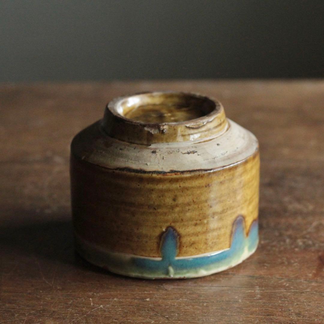 壺屋焼 緑掛け飴釉 火入 筒茶碗 古道具 アンティーク