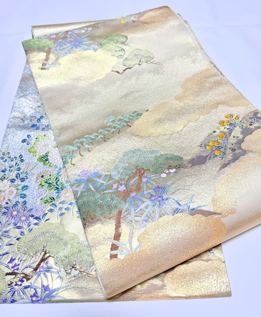 高級 袋帯 正絹 六通柄 西陣織 ゴールド 唐織 訪問着 色無地 フォーマル