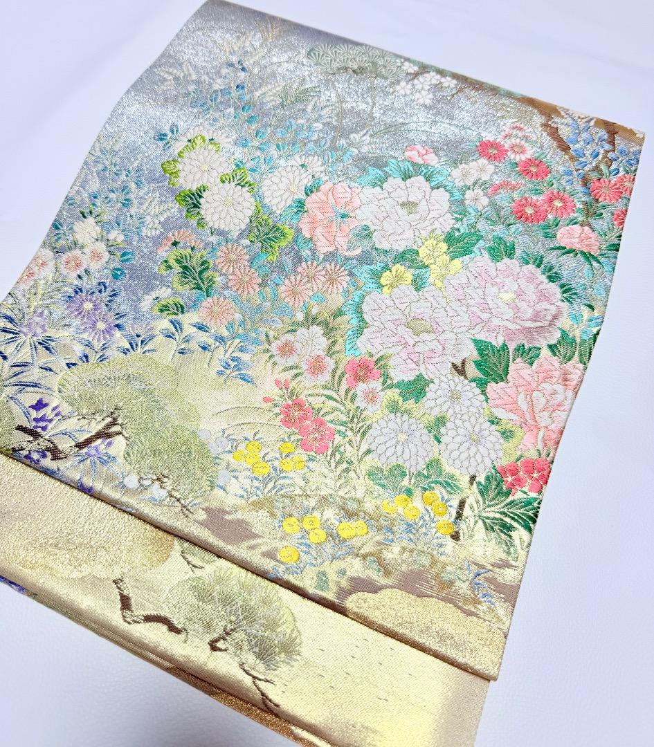 高級 袋帯 正絹 六通柄 西陣織 ゴールド 唐織 訪問着 色無地 フォーマル