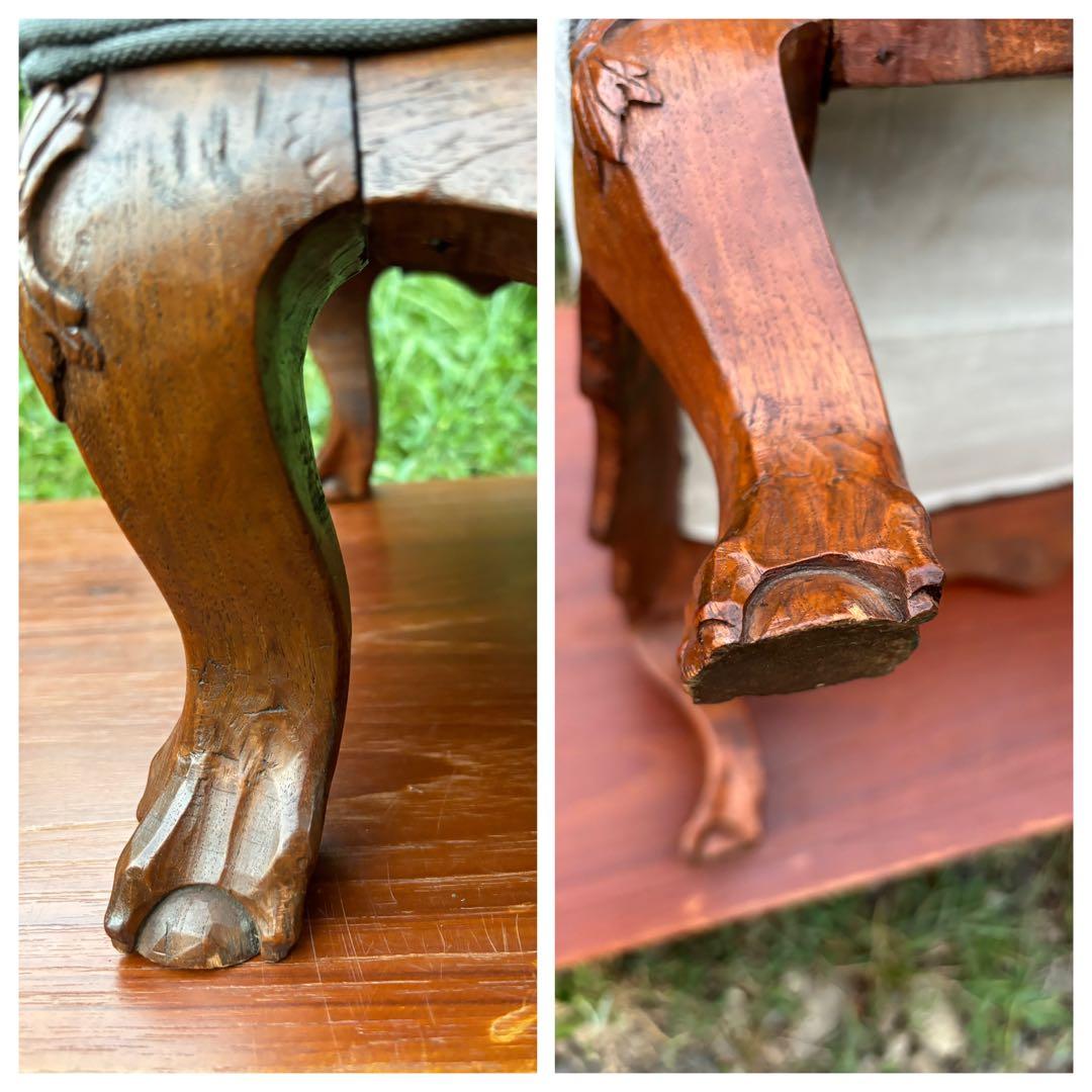 アンティーク　グレーのオットマン・スツール　カブリオールレッグ　クロウ&ボール