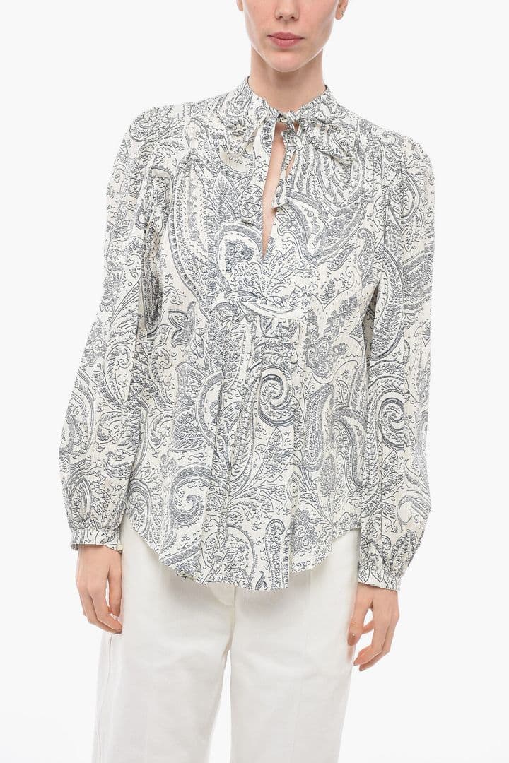 ETRO ペイズリー柄 バルーンスリーブシャツ ボウタイ