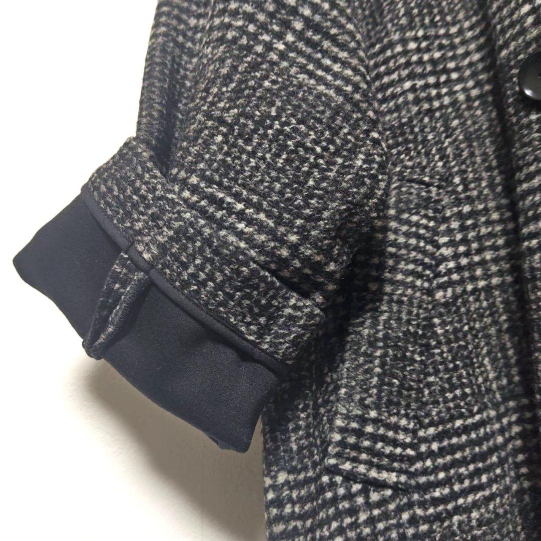 24AW スピックアンドスパン Wスライバーチェックハーフコート 36 黒グレー