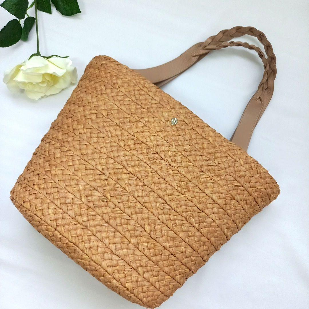 HELEN KAMINSKI ラフィア レザー トートバッグ 肩掛け カゴバッグ