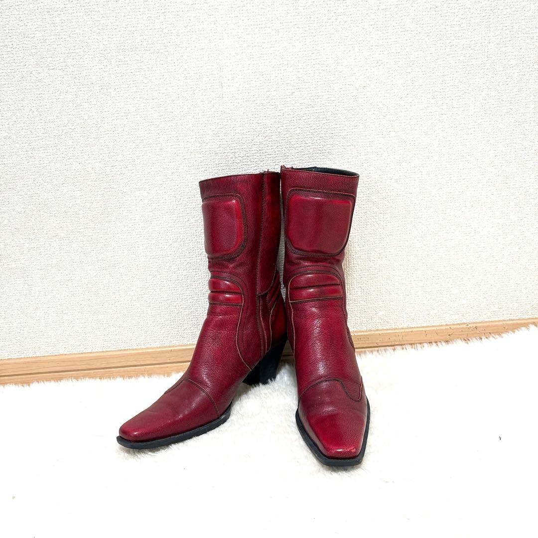 新品 訳あり イタリア製 ミュウミュウ レザーブーツ サイズ35 2/1