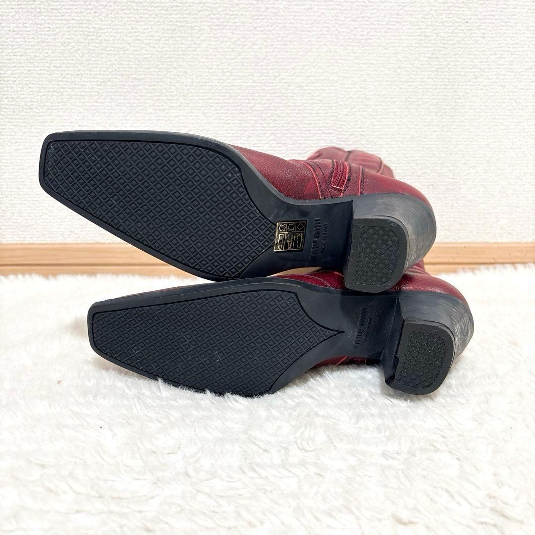 新品 訳あり イタリア製 ミュウミュウ レザーブーツ サイズ35 2/1