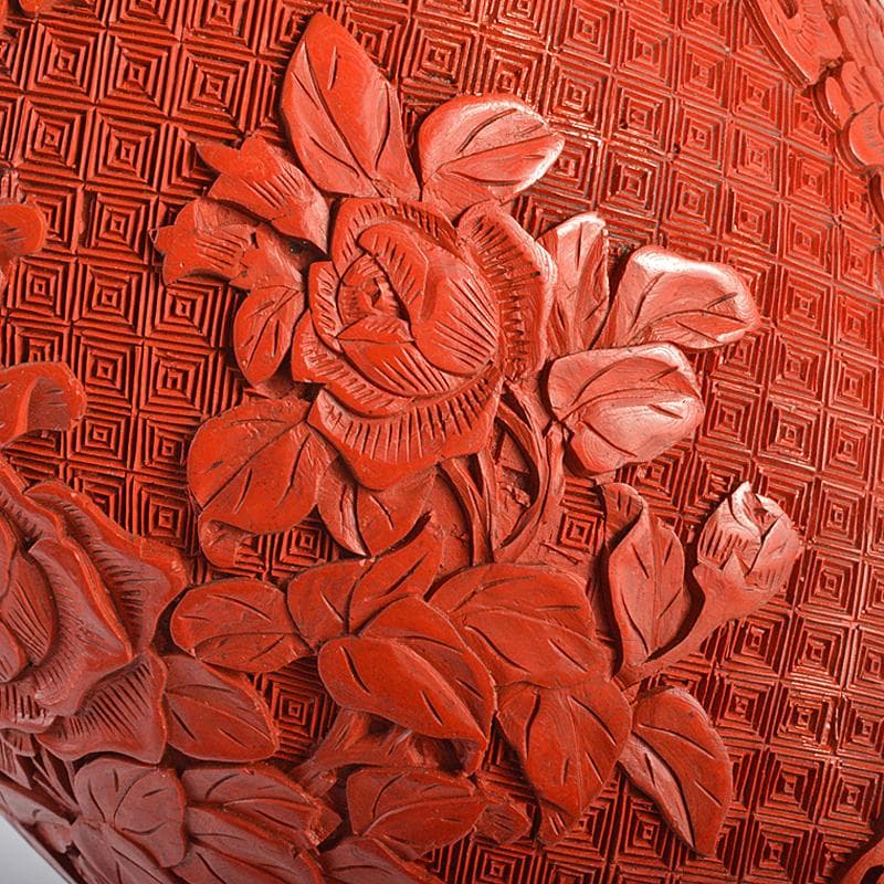 中国　剔紅　堆朱　内七宝　花文瓶　高さ約39㎝　唐木台付　Y　R7494B