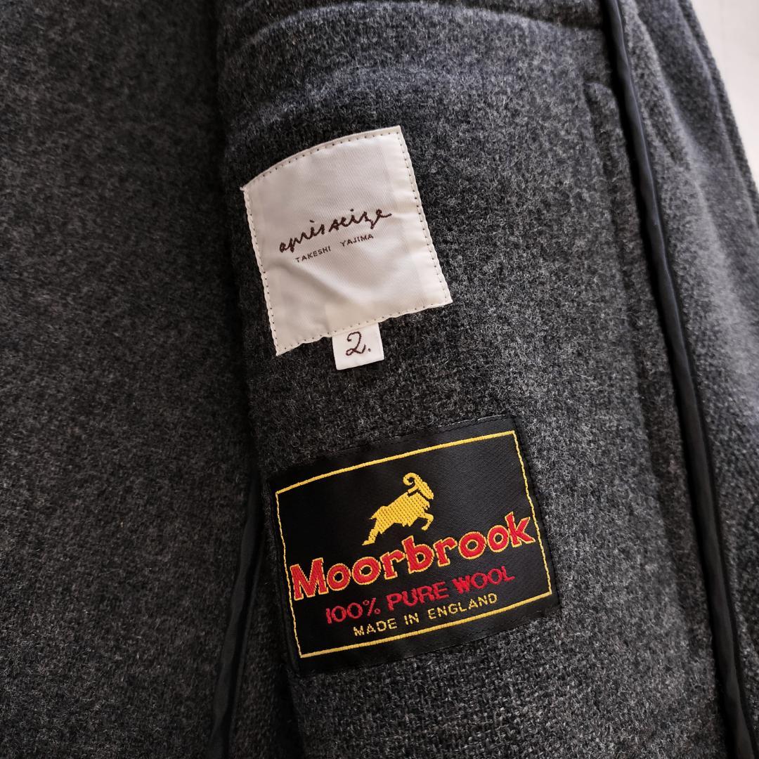 希少 moorbrook生地 ウールヘリンボーンダッフルコート チャコールグレー
