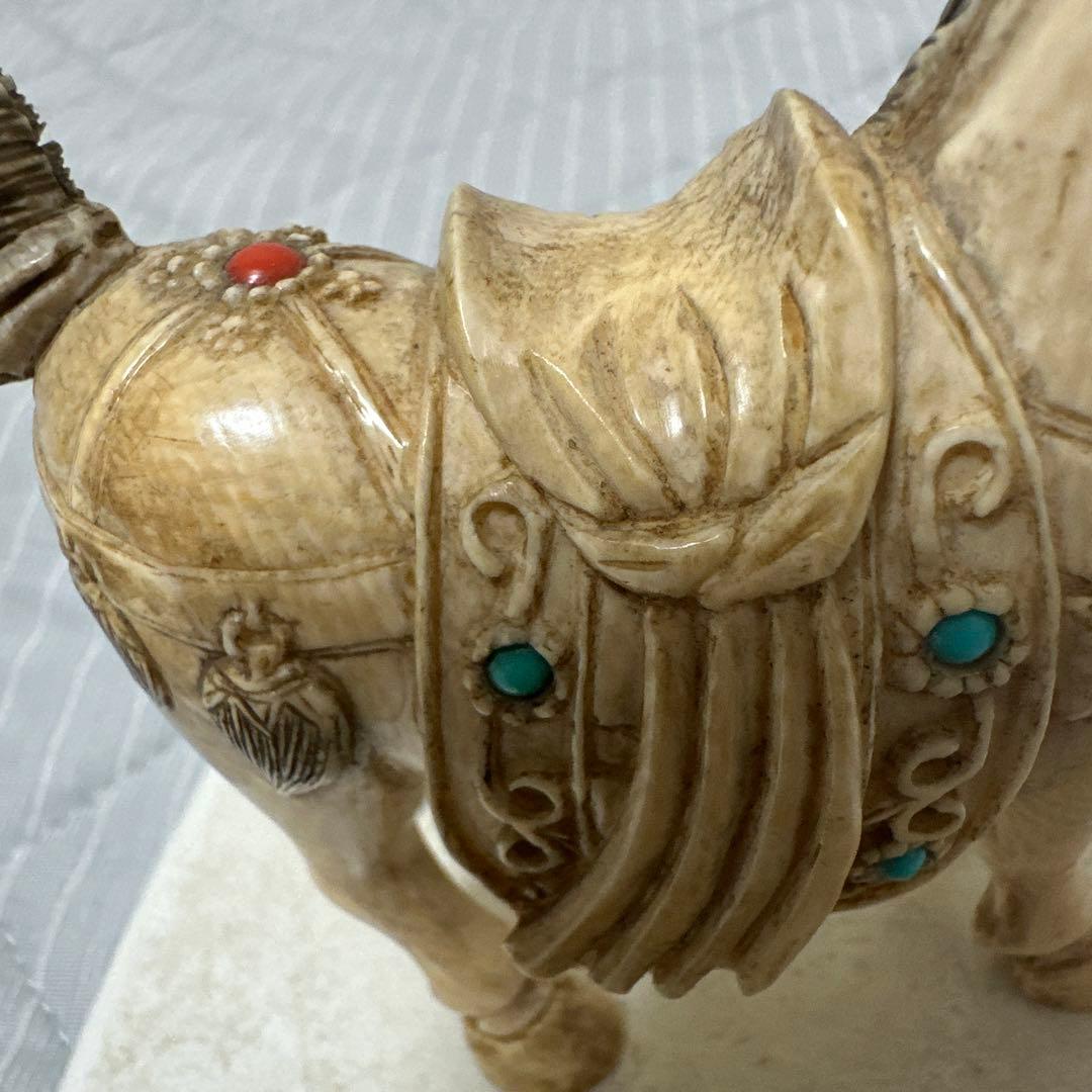 美品　馬　緑松石象嵌　装飾細密彫刻　縁起物　置物　時代物　古玩骨董品アンティーク