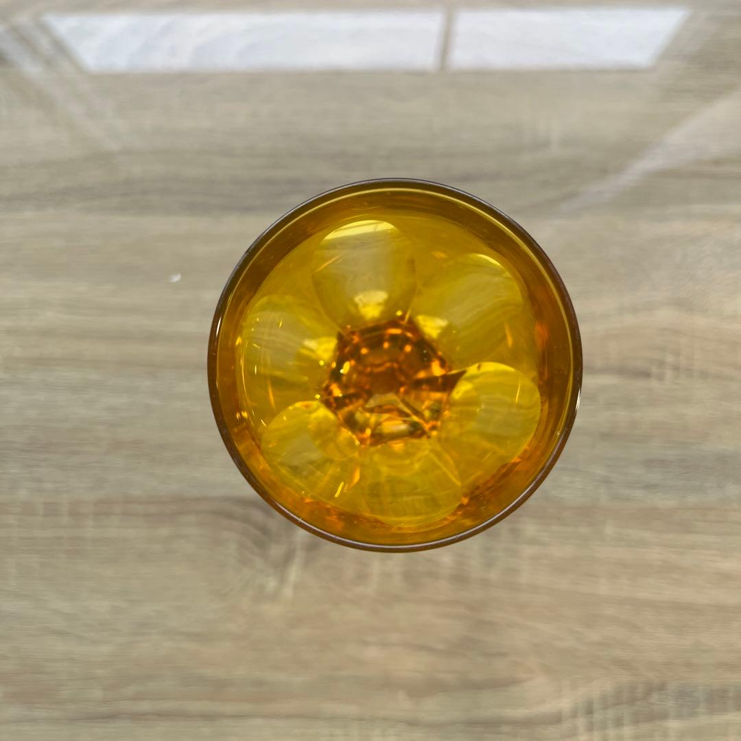 骨董　時代ガラス　希少鼈甲色　ライトアンバー飴色　オーバルカット　切子　ウラン