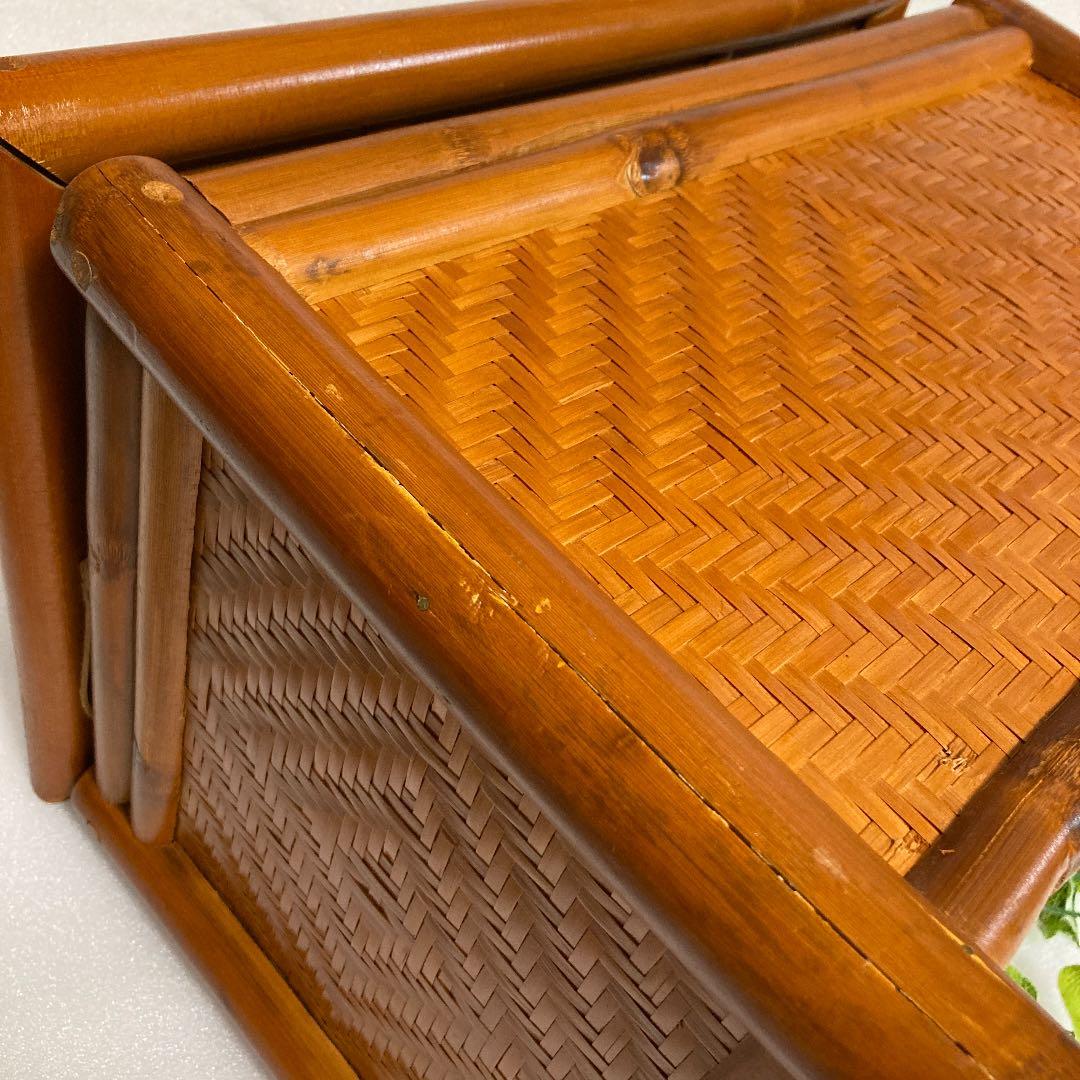 昭和レトロ　竹かご籠 網代　竹籠ボックス　竹籠バスケットアンティーク家具　骨董品
